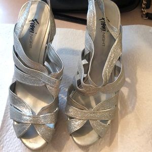 Fiona Night Silver Glitter Heels. Worn few times. Heels are scuffed.  See video